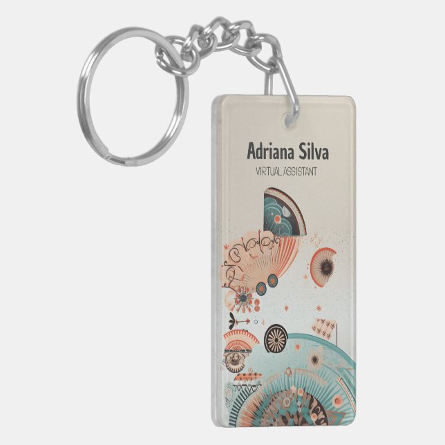 Minimalist Sophisticated Boho Virtual Assistant QR Keychain (Front Left)
