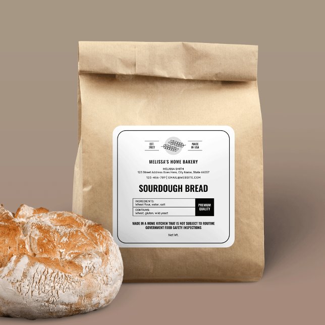Minimalist Sourdough Bread Cottage Law Label (Minimalist modern sourdough bakery cottage law stickers with space for ingredients and allergens)