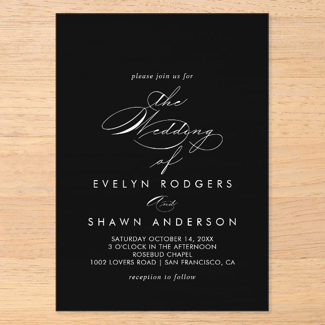 Minimalist Spanish Black Wedding  Acrylic Invitations (Front)