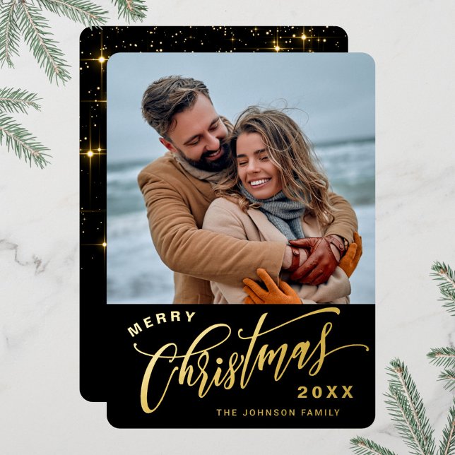 Minimalist Sparkle Christmas PHOTO Gold Foil Holiday Card (Creator Uploaded)