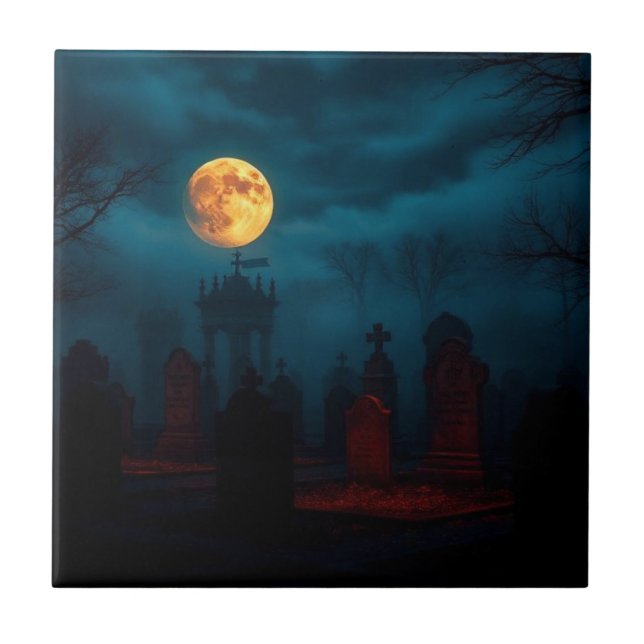Minimalist Spider Web Halloween Ceramic Tile (Front)