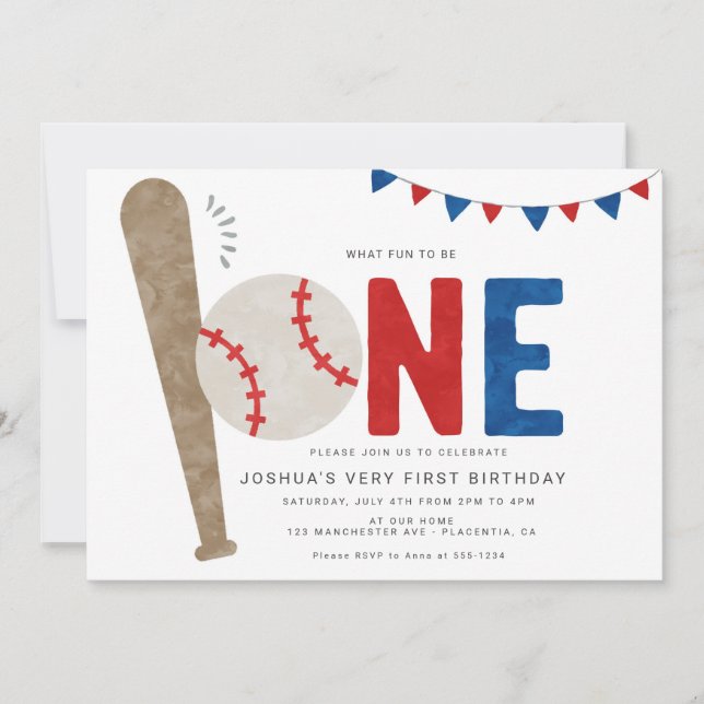 Minimalist Sports Baseball First birthday Invitation (Front)