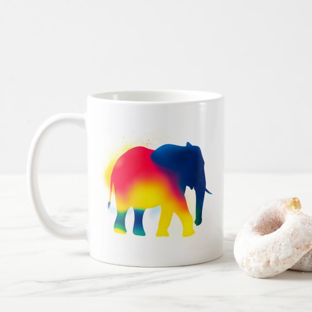 Minimalist Spray Paint Elephant Silhouette Coffee Mug (With Donut)