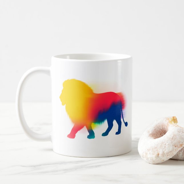 Minimalist Spray Paint Lion Silhouette Coffee Mug (With Donut)
