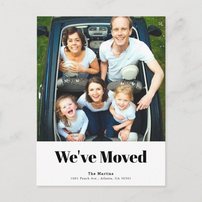 Minimalist Square Photo White Moving Announcement Postcard (Front)