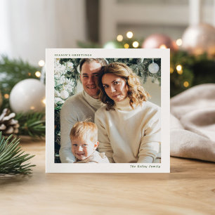 Minimalist Square Single Photo Personalized Holiday Card