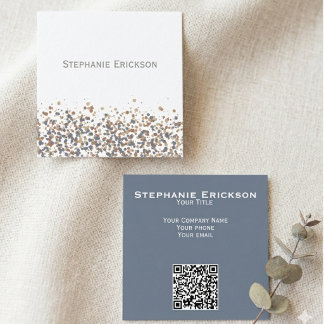 Minimalist square with blue and copper confetti business card