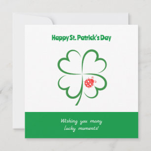 Minimalist St Patricks Day, 4 Leaf Clover, Ladybug Card