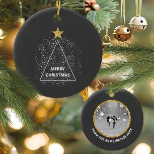 Minimalist Star Photo Christmas Keepsake Ceramic Ornament