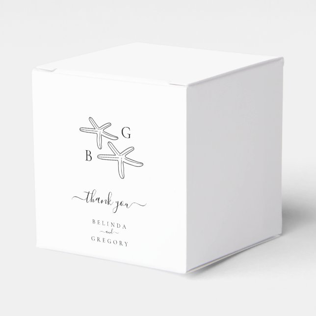 Minimalist Starfish Beach Monogram Wedding Favor Box (Front Side)