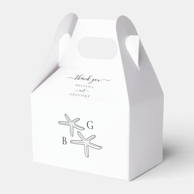 Minimalist Starfish Beach Monogram Wedding Favor Box (Front Side)