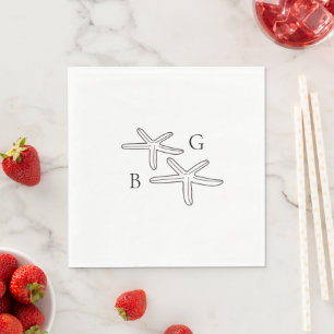 Minimalist Starfish Beach Monogram Wedding  Napkin
