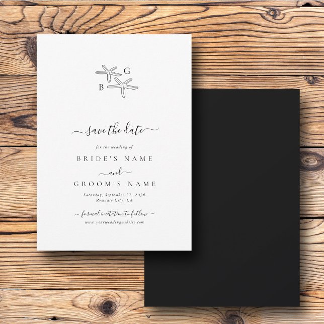 Minimalist Starfish Beach Monogram Wedding Save The Date (Minimalist Starfish Beach Monogram Wedding Save The Date)