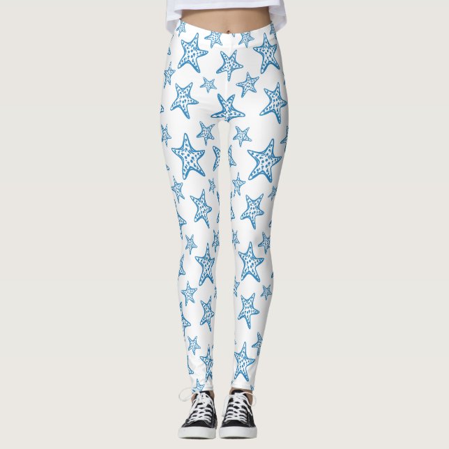 Minimalist Starfish Coastal Pattern (2) Leggings (Front)