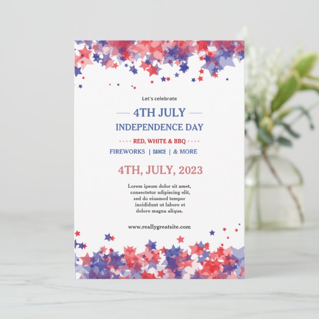 Minimalist Stars Red And Blue 4th Of July Event  Invitation (Standing Front)