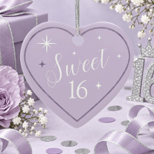 Minimalist Stars Sweet 16 Heart Violet ID1333 Ceramic Ornament