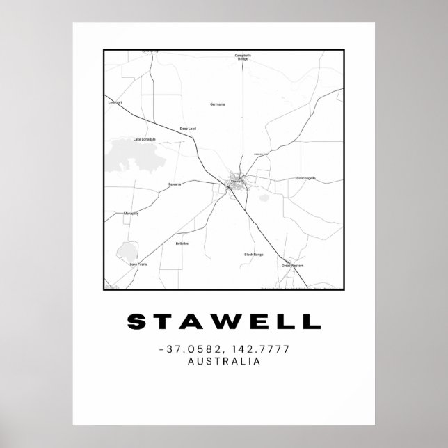 Minimalist Stawell Map with Coordinates | Poster (Front)