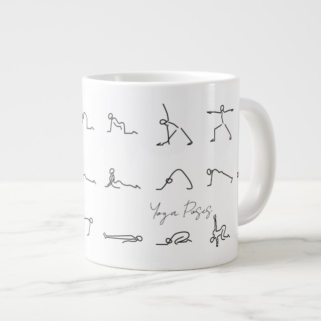 Minimalist Stick Figure Yoga Poses Large Coffee Mug (Front Right)