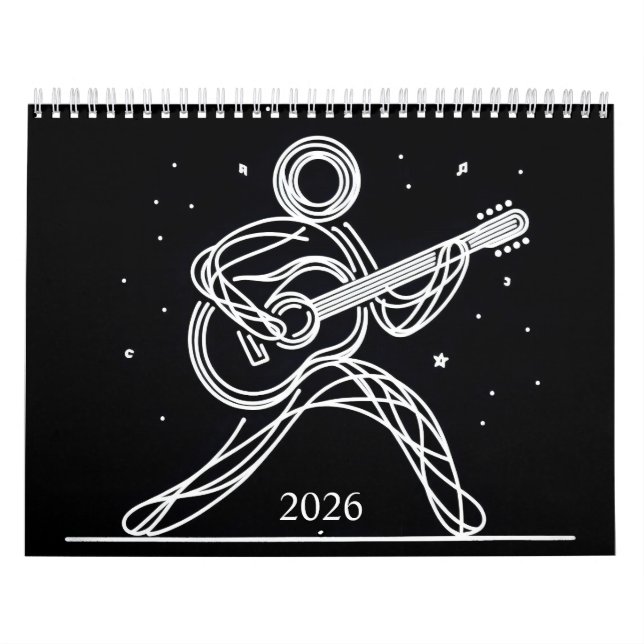 Minimalist Stick Figures Playing Guitar 2026 Wall Calendar (Cover)