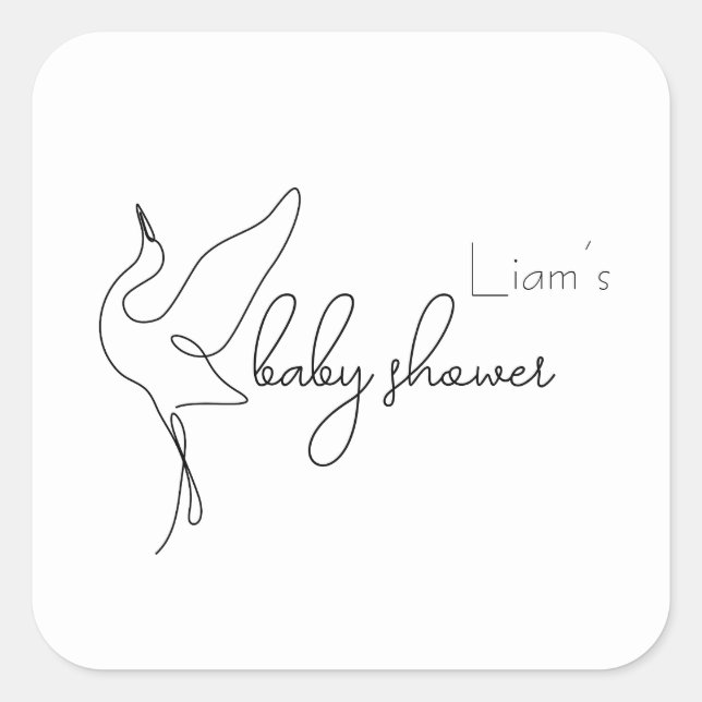 Minimalist Stork Neutral Baby Shower Square Sticker (Front)