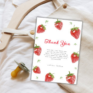 Minimalist Strawberry Berry Sweet Girl Baby Shower Thank You Card