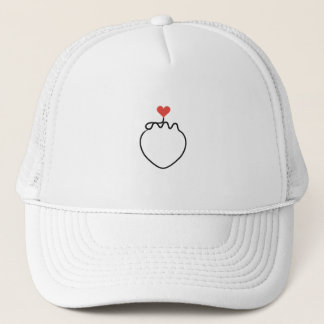 Minimalist Strawberry One Line Art with Red Heart Trucker Hat