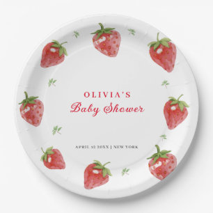 Minimalist Strawberry Sweet Girl Baby Shower Paper Plate