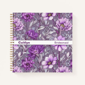 Minimalist Stripe Purple Floral Square Notebook
