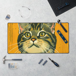 Minimalist Striped Grey Tabby  Desk Mat