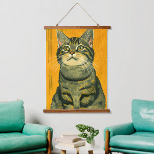 Minimalist Striped Grey Tabby  Hanging Tapestry