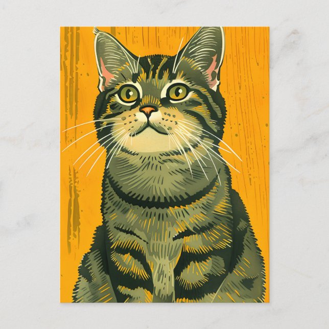 Minimalist Striped Grey Tabby  Holiday Postcard (Front)