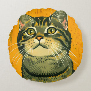 Minimalist Striped Grey Tabby Round Pillow