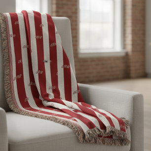 Minimalist Striped Modern Jacquard Custom Initial  Throw Blanket