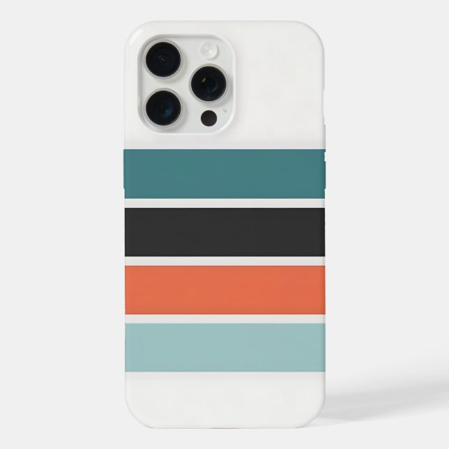 Minimalist Striped Pattern - Teal, Black, Orange,  iPhone Case (Back)