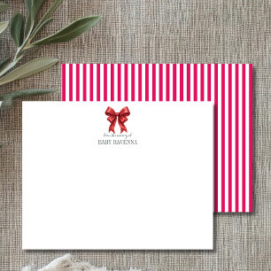 Minimalist Striped Ruby Bow Cute Nursery Note Card