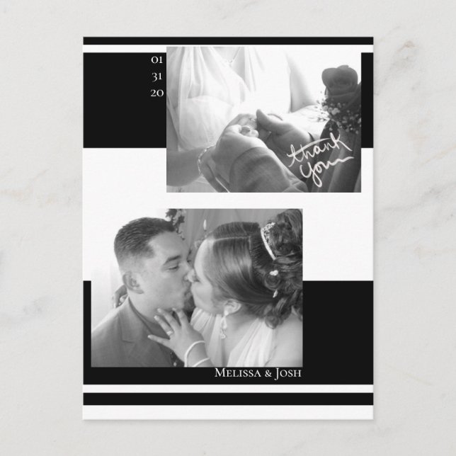 Minimalist Stripes Black and White Wedding Postcard (Front)