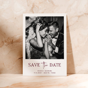 Minimalist Style Burgundy One Photo Save The Date