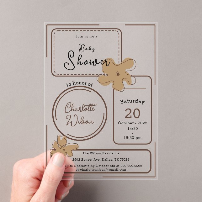 Minimalist Style Flower Notes Baby Shower Acrylic Invitations (Insitu (Handheld))