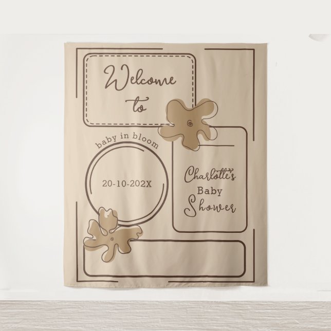 Minimalist Style Flower Notes Baby Shower Backdrop Tapestry (Front)