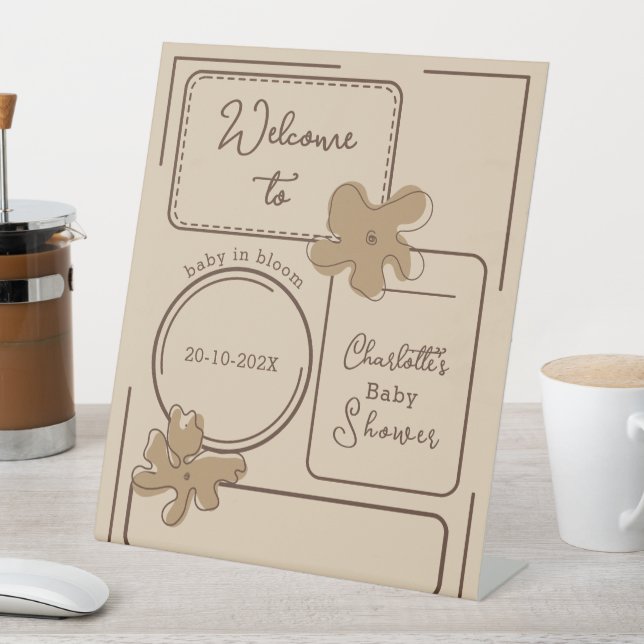 Minimalist Style Flower Notes Baby Shower Welcome Pedestal Sign (In SItu)
