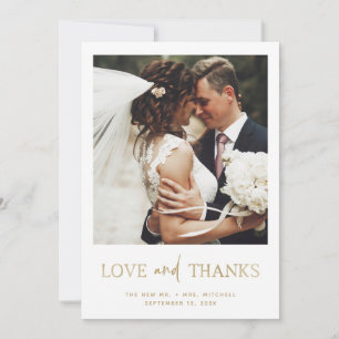 Minimalist Style Gold One Photo Wedding Thank You Card
