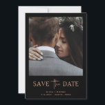 Minimalist Style Rose Gold and Black | One Photo Save The Date<br><div class="desc">This simple and elegant faux rose gold and black save the date card features your personal photo on the front,  with a mix of modern handwritten script and bold serif text. There is room for additional information on the back,  including your wedding website.</div>