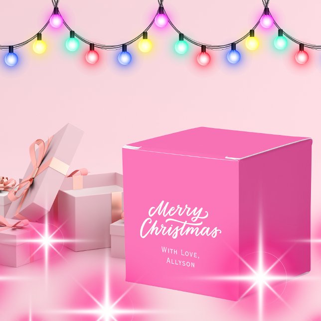 Minimalist Stylish Bright Pink Merry Christmas Favor Box (Creator Uploaded)