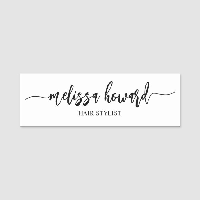 Minimalist Stylish Brush Script Name Tag (Front)