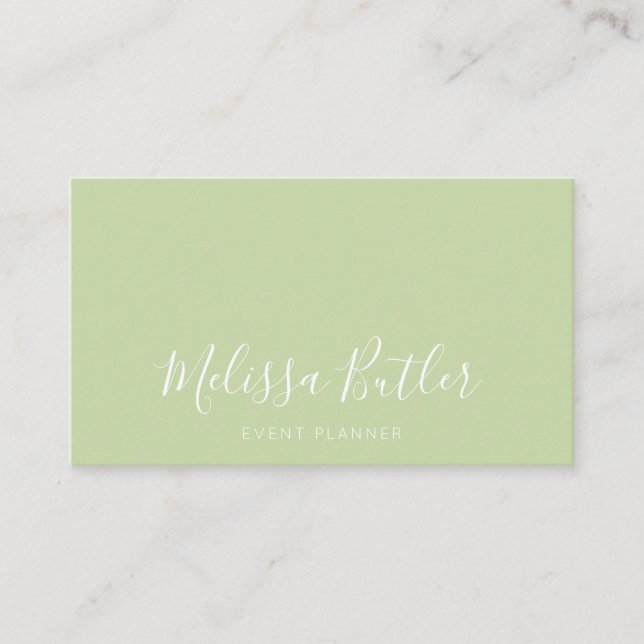 Minimalist Stylish Calligraphy Pastel Green Business Card (Front)