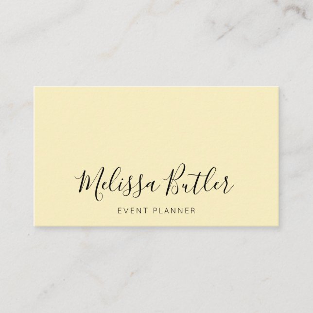 Minimalist Stylish Calligraphy Pastel Yellow Business Card (Front)