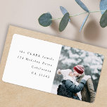 Minimalist Stylish Christmas Photo Return Address Label<br><div class="desc">A stylish holiday photor eturn address label with classic typography in black on a clean simple white background. The photo and text can be easily customized for a personal touch. A simple, minimalist and contemporary christmas design to stand out this holiday season! The image shown is for illustration purposes only...</div>