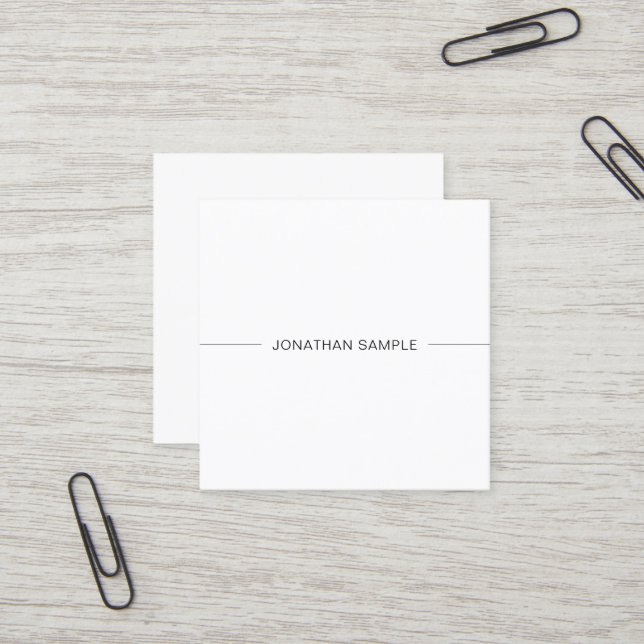 Minimalist Stylish Design White Professional Plain Square Business Card (Front/Back In Situ)