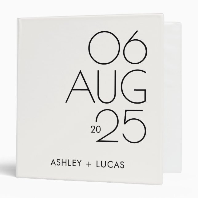 Minimalist Stylish Elegant Ecru White Bold Wedding Binder (Front/Inside)