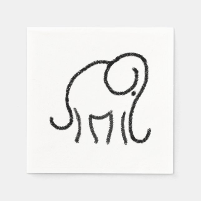 Minimalist Stylish Elephant Black and White Napkin (Front)